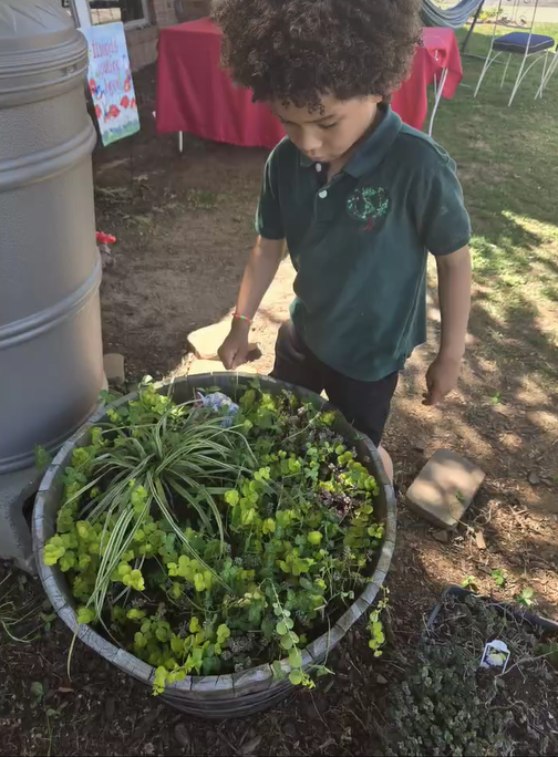 child learning to garden