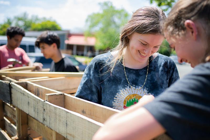 montessori high school students building